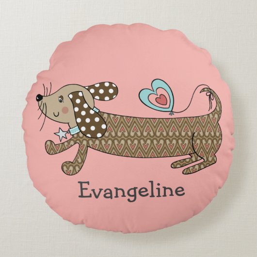 Persoonlijke worst Dog Dachshund Round Cushion Rond Kussen (Voorkant)