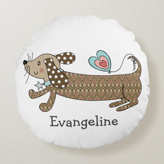 Persoonlijke worst Dog Dachshund Round Cushion Rond Kussen (Voorkant)