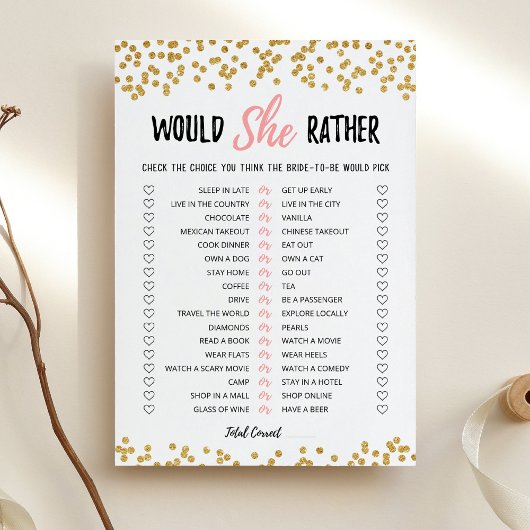 Persoonlijke 'Would She Rather' Bruidsdouchekaart Kaart