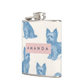 Persoonlijke Yorkshire Terrier Blauwe Naam Cadeau Heupfles (Links)
