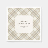 Persoonlijke zachte beige geruite vrolijke kerst servet (Voorkant)