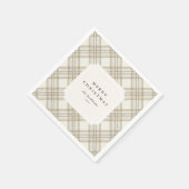 Persoonlijke zachte beige geruite vrolijke kerst servet (Hoek)