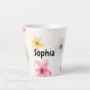 Persoonlijke Zachte Waterverf Bloem Naam Latte Mok