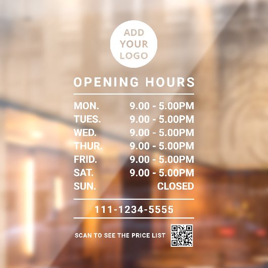 Persoonlijke Zakelijke Openingsuren logo qr-code  Raamsticker (Vel 2)