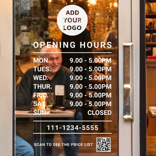 Persoonlijke Zakelijke Openingsuren logo qr-code Raamsticker