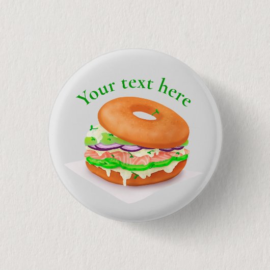 Persoonlijke zalm Bagel Ronde Button 3,2 Cm (Voorkant)