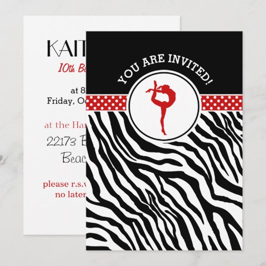 Persoonlijke Zebra drukgymnastiek in rood Kaart (Voorkant / Achterkant)