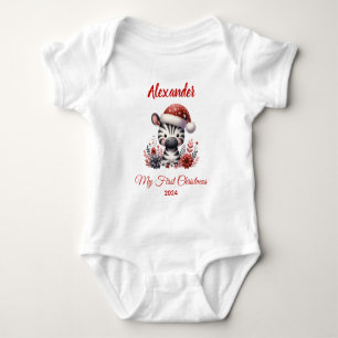 Persoonlijke zebra voor eerste kerst baby romper
