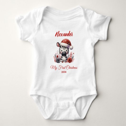 Persoonlijke zebra voor eerste kerst baby romper (Voorkant)