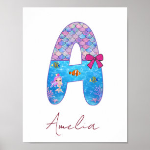 Persoonlijke Zeemeermin Alfabet Letter A Poster