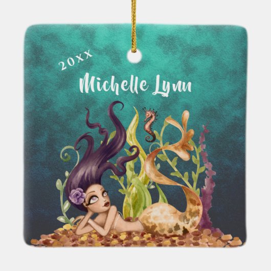 Persoonlijke zeemeermin en zeepaardje onder het Ze Keramisch Ornament (Achterkant)