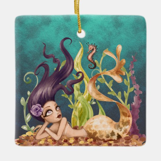 Persoonlijke zeemeermin en zeepaardje onder het Ze Keramisch Ornament (Voorkant)