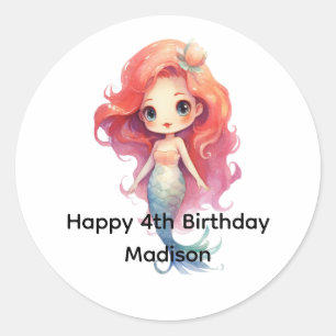 Persoonlijke zeemeermin meisjes verjaardagsfavorie ronde sticker