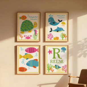 Persoonlijke Zeewezens Kunstprintset voor Kinderen Poster