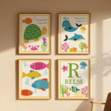Persoonlijke Zeewezens Kunstprintset voor Kinderen