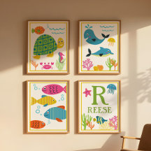 Persoonlijke Zeewezens Kunstprintset voor Kinderen