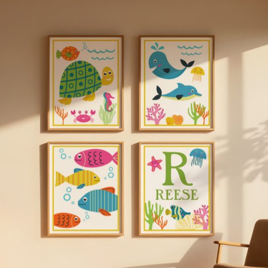 Persoonlijke Zeewezens Kunstprintset voor Kinderen Poster