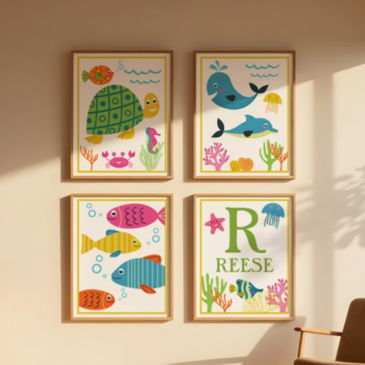 Persoonlijke Zeewezens Kunstprintset voor Kinderen Poster