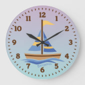 Persoonlijke Zeilboot Wandklok voor Kinderkamer (Voorkant)