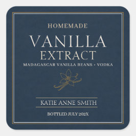 Persoonlijke zelfgemaakte vanille-extract Blauwe Vierkante Sticker