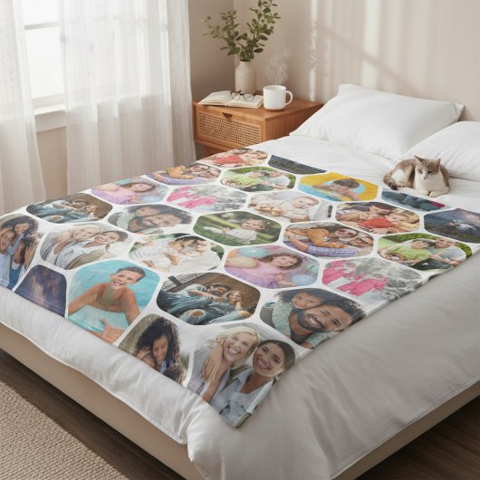 Persoonlijke Zeshoek Multi-Fotocollage Fleece Deken