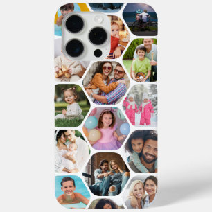 Persoonlijke zeshoekige fotocollage cadeau iPhone 15 pro max hoesje