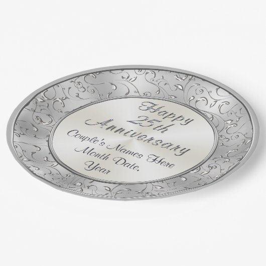 Persoonlijke zilver 25e Jubileum papieren Borden Papieren Bordje (Gekanteld)