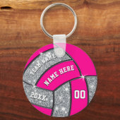 Persoonlijke zilver, roze, witte volleybalvoorkeur sleutelhanger (Voorkant)