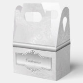 Persoonlijke Zilver-Witte Damast Gevel Favorieten Bedankdoosjes (Geopend)