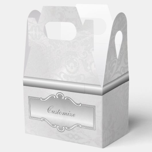 Persoonlijke Zilver-Witte Damast Gevel Favorieten  Bedankdoosjes (Geopend)