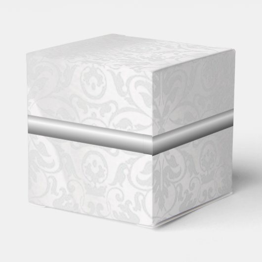 Persoonlijke Zilver-Witte Damast Kubus Favor Doos Bedankdoosjes (Achterkant)