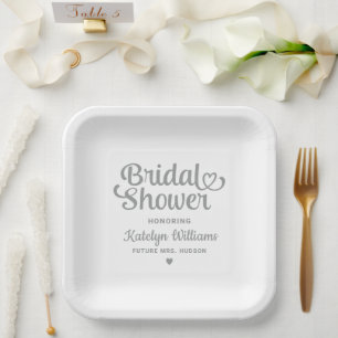 Persoonlijke zilveren bruiloft Bridal Shower Papieren Bordje