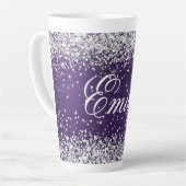 Persoonlijke Zilveren Glitters Donker Violette Fol Latte Mok (Linkerhoek)