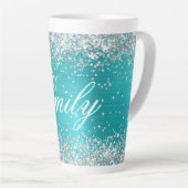 Persoonlijke Zilveren Glitters Turquoise Blauwe Fo Latte Mok (Rechterhoek)