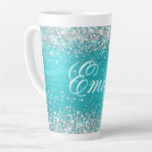 Persoonlijke Zilveren Glitters Turquoise Blauwe Fo Latte Mok (Linkerhoek)