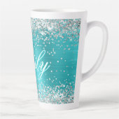 Persoonlijke Zilveren Glitters Turquoise Blauwe Fo Latte Mok (Rechts)