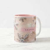 Persoonlijke Zilveren Glittersneeuwvlok Tweekleurige Koffiemok (Voorkant rechts)