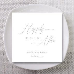 Persoonlijke zilveren 'Happily Ever After' trouwri Servet