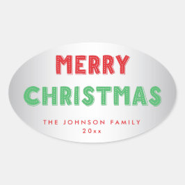 Persoonlijke zilveren Kerstmis ovale stickers