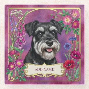 Persoonlijke Zilveren & Zwarte Schnauzer Roze Onde Glazen Onderzetter