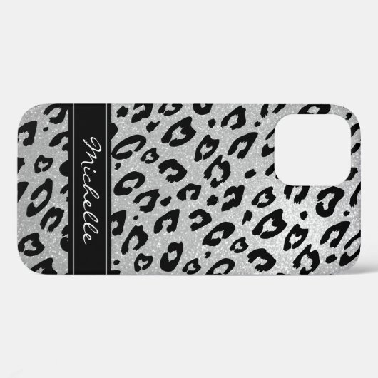Persoonlijke zilverglitterluipaard iPhone 12 hoesj Case-Mate iPhone Case (Achterkant (horizontaal))