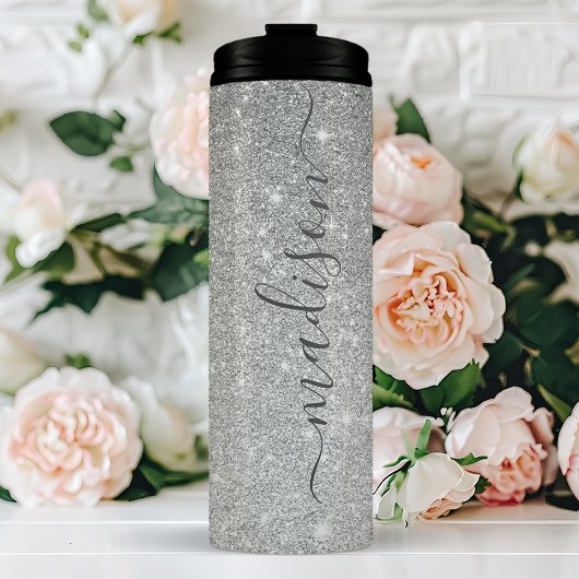 Persoonlijke zilversparkle thermosbeker