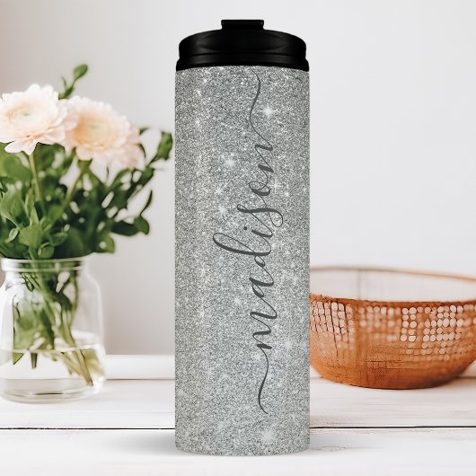 Persoonlijke zilversparkle thermosbeker