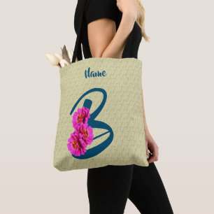 Persoonlijke Zinnia Bloemen Monogram Initiaal B Tote Bag