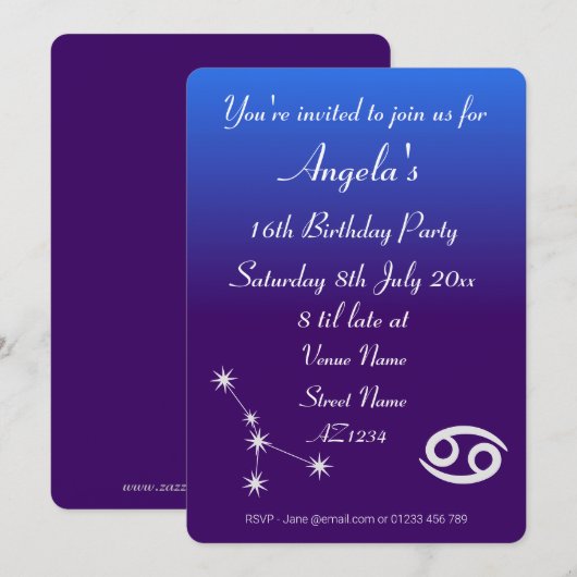 Persoonlijke Zodiac Kanker Galaxy Feest Uitnodigin Kaart (Voorkant / Achterkant)