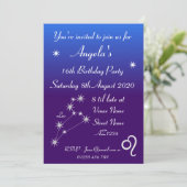 Persoonlijke Zodiac Leo Galaxy Feest Uitnodiging (Staand voorkant)