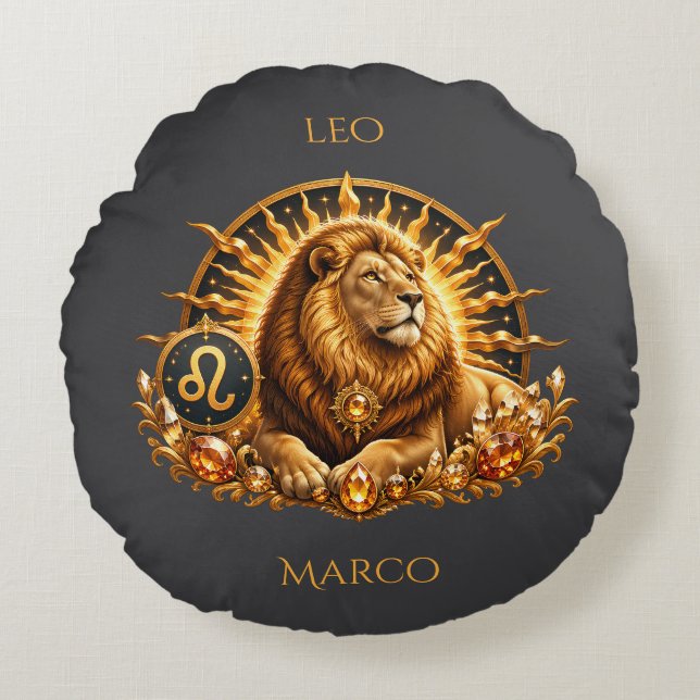Persoonlijke Zodiac Teken Leeuw Rond Kussen (Voorkant)