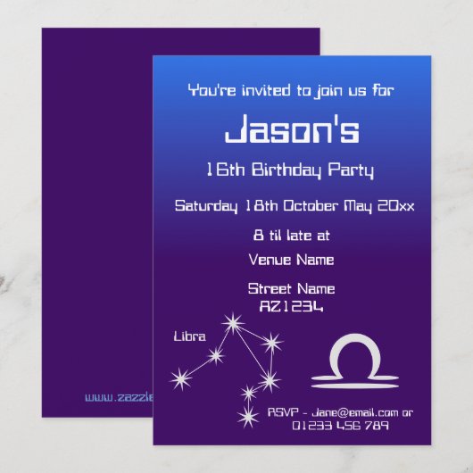 Persoonlijke Zodiac Weegschaal Galaxy Feest Uitnod Kaart (Voorkant / Achterkant)