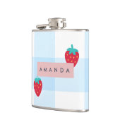 Persoonlijke Zoete Aardbei Gingham Blauw Heupfles (Links)
