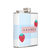 Persoonlijke Zoete Aardbei Gingham Blauw Heupfles (Rechts)